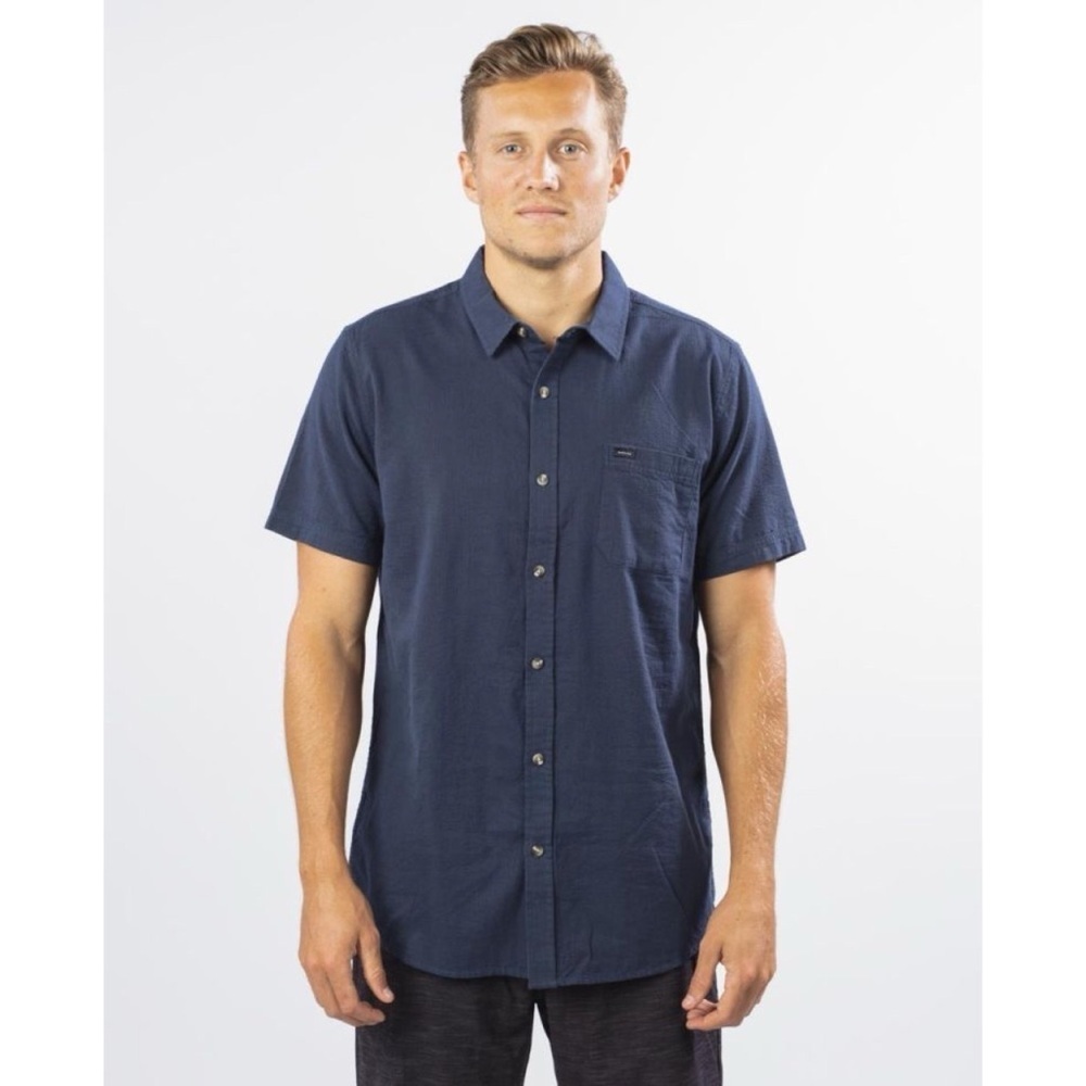 Ripcurl Ourtime Texture Shirt Slate Short Sleeve Button Up Top M